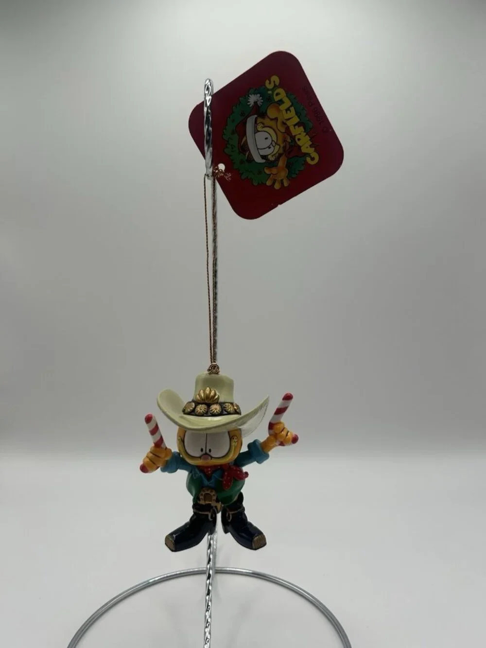 GARFIELD Ornament Trim-A-Tree Paws Christmas COWBOY Candy Cane Guns 1996 Vintage